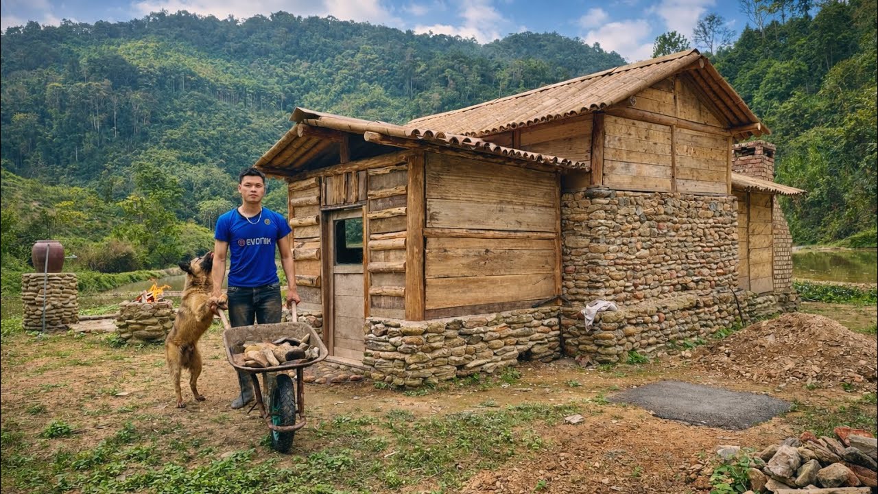I built a wooden and stone house near the river; the house design process.