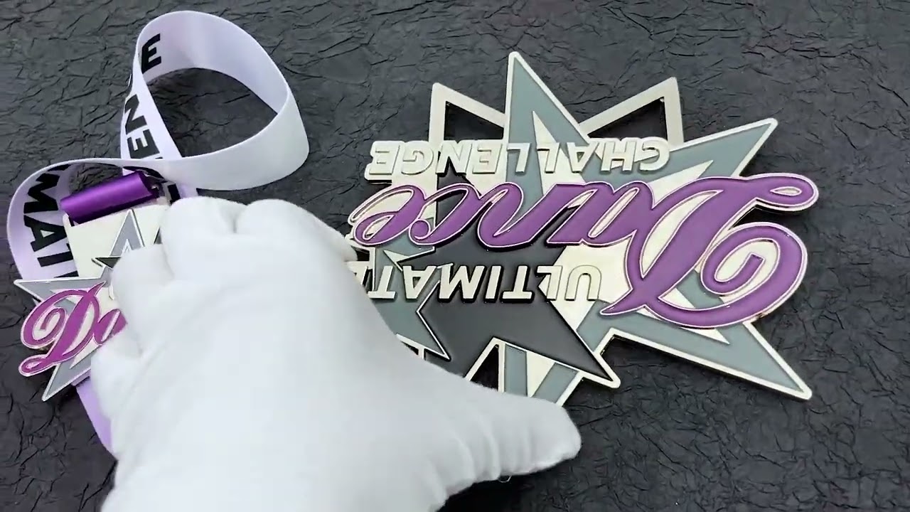 1389-Star Outline Enamel Purple Medal Metal