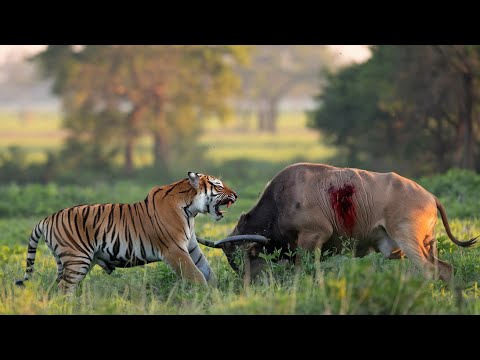 Tigers vs Wild Oxen in 4K