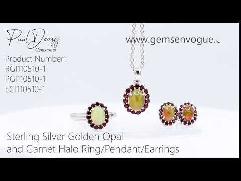 Paul Deasy Gemstones Sterling Silver Golden Opal & Garnet Matching Ring/Pendant/Earrings