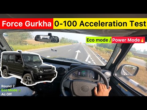 Thumbnail for Acceleration of New Force Gurkha 5 Door FM2.6cr Turbo Acceleration 0-100 Power Mode vs Eco Mode by Force Gurkha