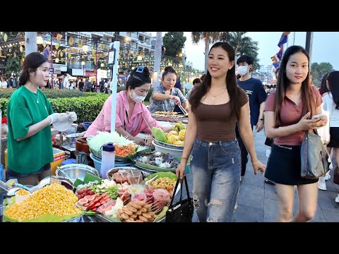 Best Cambodian STREET FOOD 2026 | Walk at Riverside Food Market Tour, Phnom Penh City 4K 60fps