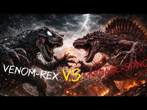 Venom T-Rex VS Carnage Spinosaurus/ Dinosaurs Symbiote Battle (4K)