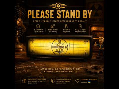 3D нічник Fallout "Please stand by" чорний корпус (LED, Акумулятор, USB Type-C) - фото 1 - id-p3108930550