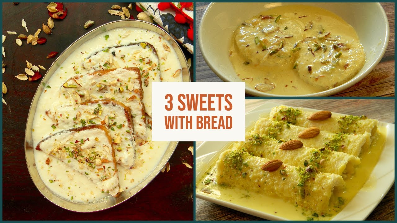 3 Yummy Desserts with Bread- Eid / Party special | Bread Malai Roll | Instant Rasmalai | Shahi Tukda