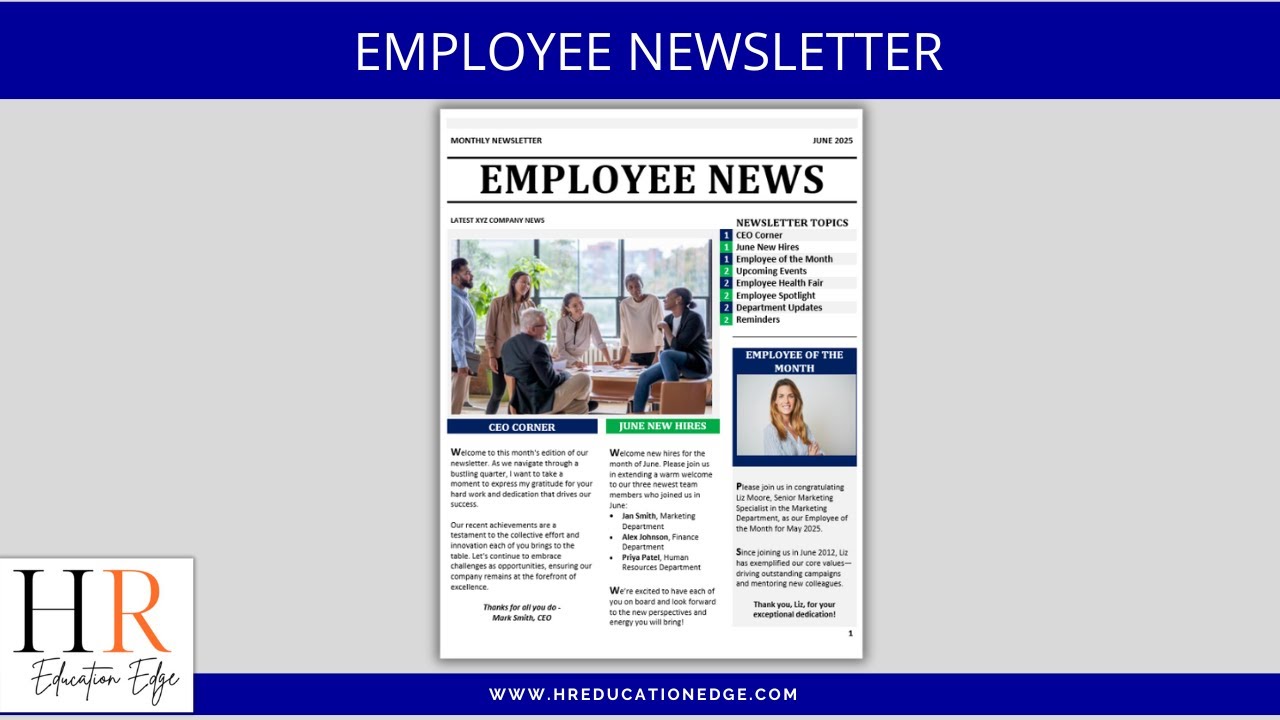 Employee Newsletter Template: Employee Spotlight, Events, Employee of the Month | HR Templates