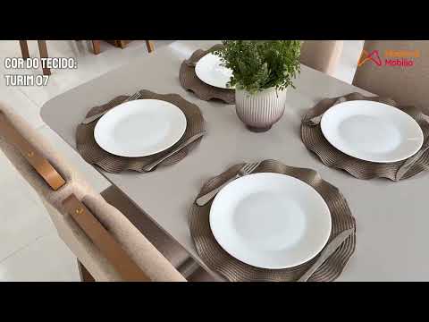 Video thumbnail of Sala de Jantar Mesa Olímpia 120CM MDF Vidro Canto Copo com 4 Cadeiras Athenas Moderna