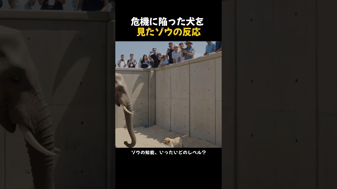 ゾウの前に現れた小さな犬