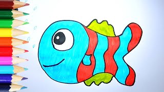 Desenhando um PEIXE FELIZ e Colorindo 