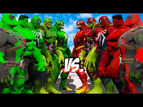 TEAM GREEN VS TEAM RED (HULK, FLASH VENOM, SPIDER HULK, DEADPOOL HULK, CAPTAIN HULK) - EPIC BATTLE