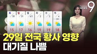 [날씨] 29일 전국 황사 영향…대기질 나쁨