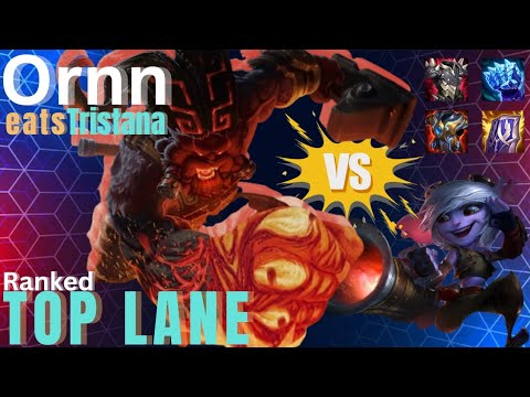 Ornn eats Tristana TOP Lane - Ranked Game - S 18 - Build and Runes at the end of the game.