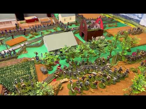 Battle for the Bliss Farm part THREE heated Battle of the miniature war game Gettysburg