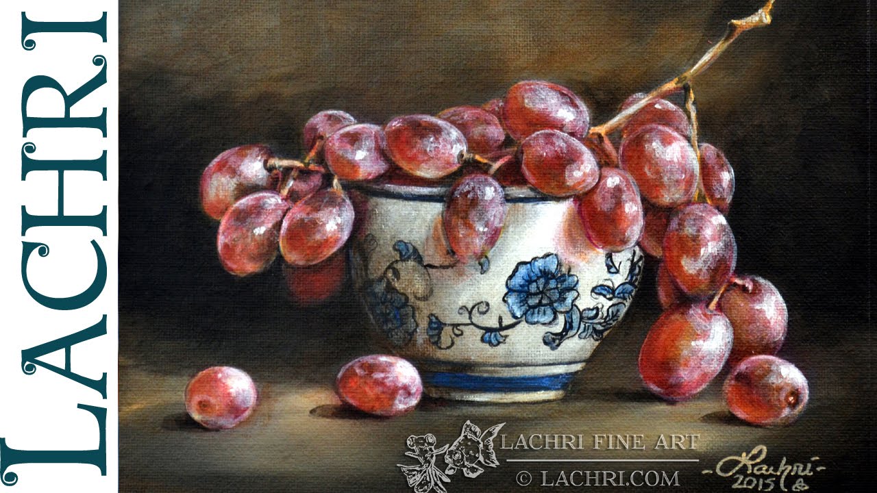 still life painting grapes by lachri fine art