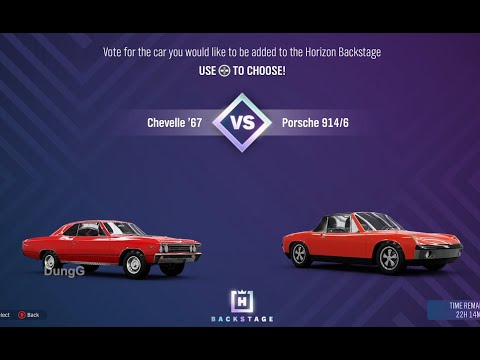 Forza Horizon 4 - Backstage Vote now Chevrolet Chevelle Super Sport 76 vs Porsche 914/6