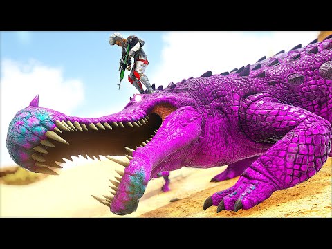 I captured and tamed the MIGHTY Eternal Alpha Sarcosuchus of the DESERT! (Super Mods) Ark PVP (Di...
