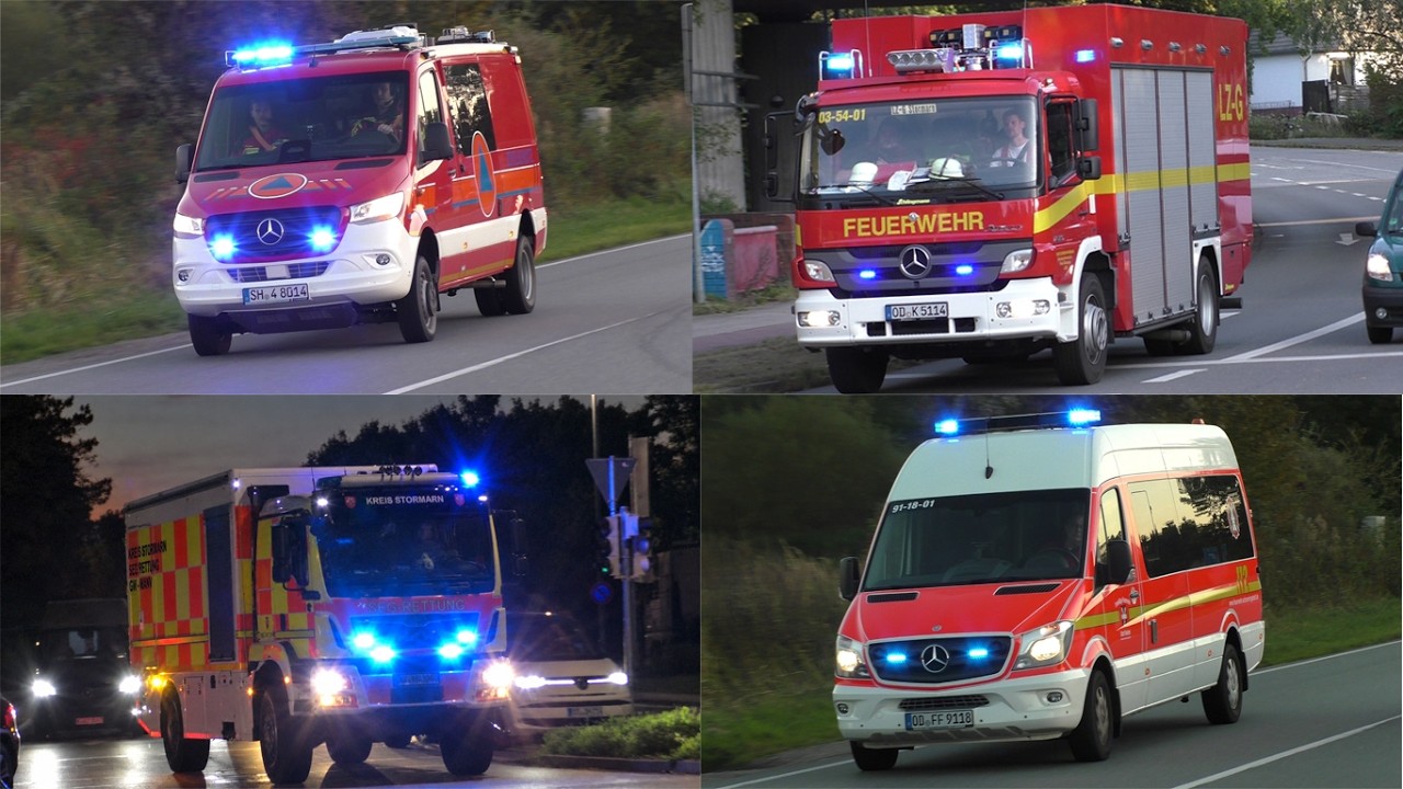 [Schweres Busunglück und Gefahrguteinsatz] Einsatzfahrten LZG, SEG und Feuerwehren im Kreis Stormarn