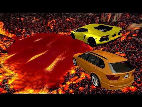 Jumping In Volcano Hot Lava Pool - BeamNG.drive Car Jumps & Falls Into Hot Lava