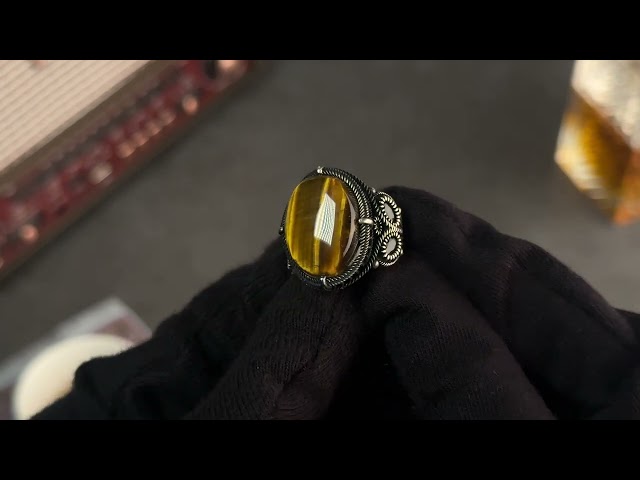 خاتم رجالي فضة بحجر عين النمر