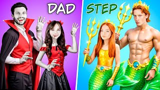 Nerd Wished to Become a Dark Mermaid! Vampire Dad vs Merman Stepdad!