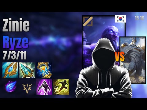 Zinie Mid Ryze vs Galio lol KR solo rank Full Game 15.18 | Zinie 라이즈 vs 갈리오