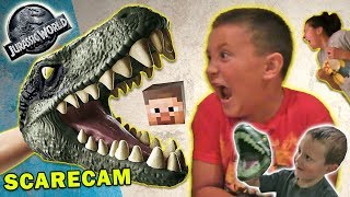 Jurassic World Scare Cam + Minecraft & Box Stair Cam FUNnel V Velociraptor Fun