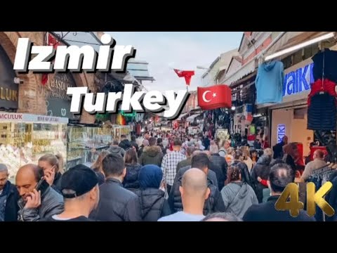 4K. Virtual Walking Tour through Downtown Izmir. Turkey - city walks. Winter walk. New year’s