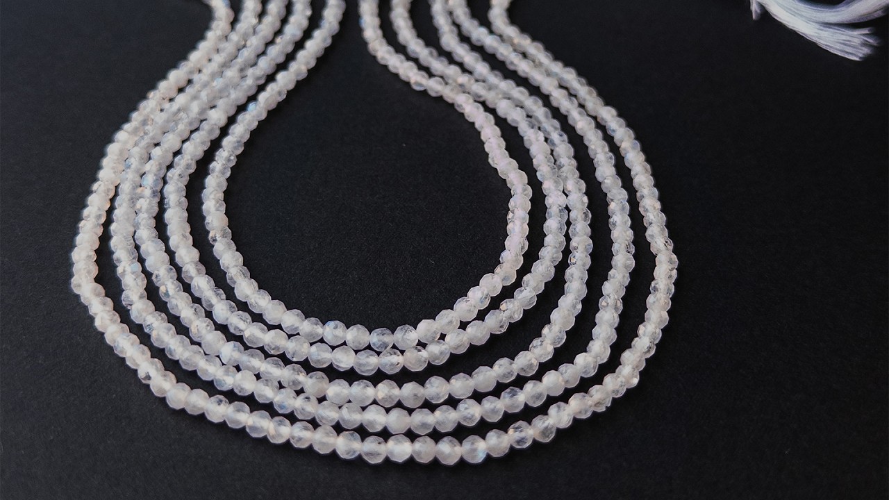 Moonstone | Faceted Rondelle | 3.4mm Bead Size | 32cm Strand Length video
