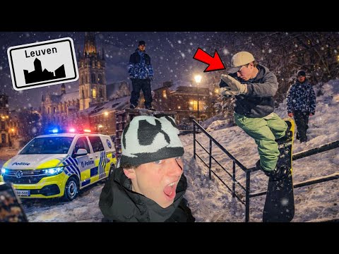 Snowboarding @ Night in Leuven City