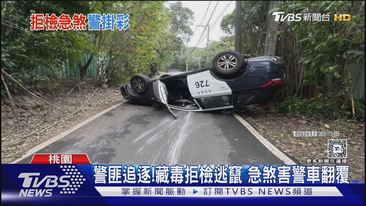警匪追逐！藏毒拒檢逃竄　急煞害警車翻覆