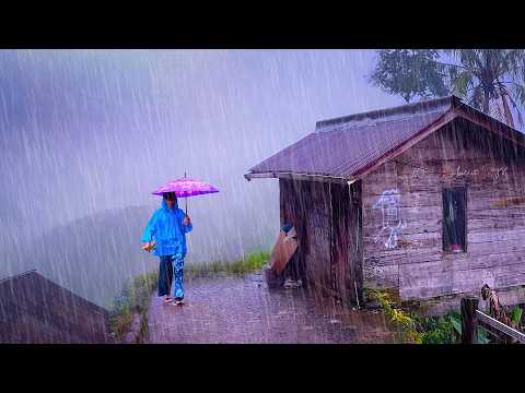 HEAVY RAIN IN THE BEAUTIFUL HILLY VILLAGE | SOUND FOR SLEEPING AND RELAXING