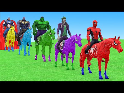 Red Horse Spiderman Crossing On Shark Bridge Spiders With Rainbow Horse Rescue Baby Animals Game