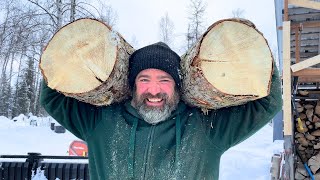 Felling Huge Tree After Alaskan Snowstorm