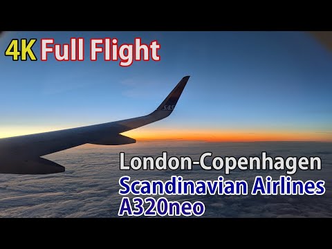 Full flight video, London (Heathrow) to Copenhagen, A320neo, Scandinavian Airlines [4K]