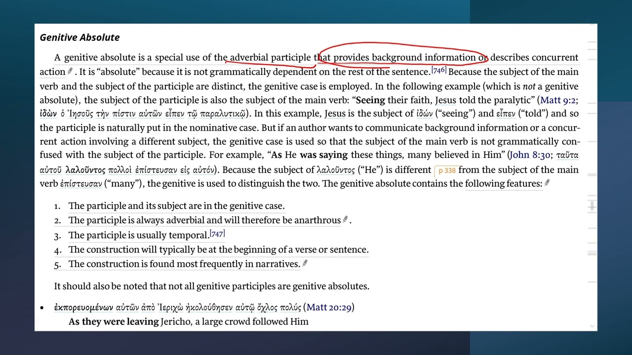 Scene Setting and the Absolute Participle in the Gospel of Matthew