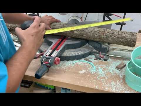 Making an Elder Wand from a log using a lathe.  Step 1