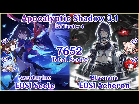 NEW Apocalyptic Shadow 3.1 - E0S1 Seele x E0S1 Acheron 7652 Total Score Clear | Honkai Star Rail