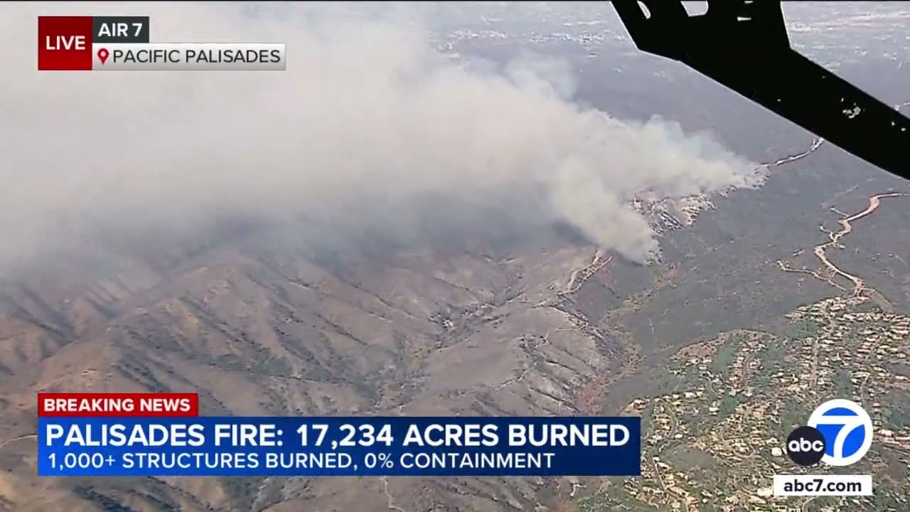Aerial video from AIR7 shows widespread destruction in Pacific Palisades after inferno