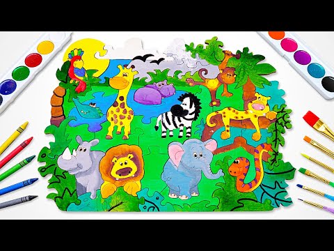 Let's Draw & Color Jungle Animals 🐒🦁 Colors for Kids | Best Preschool Toddler Video