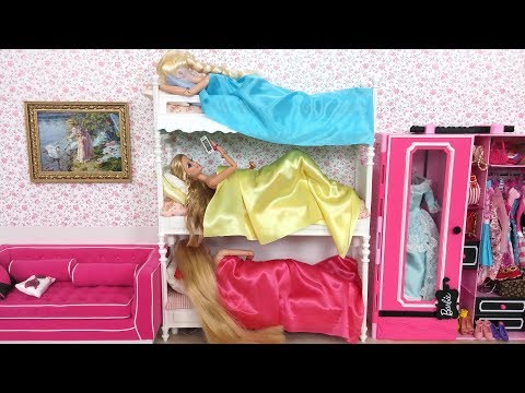 Barbie Elsa Rapunzel Bunk Bed Bedroom Morning Routine باربي الروتين الصباحي Barbie Rotina da manhã