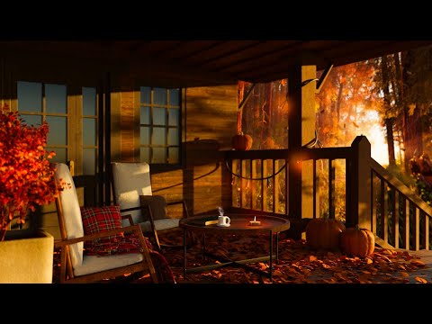 Autumn Morning Ambience with Crunchy Leave Sounds & Wind Chimes | 4k Fall Ambience for Sleep & Study