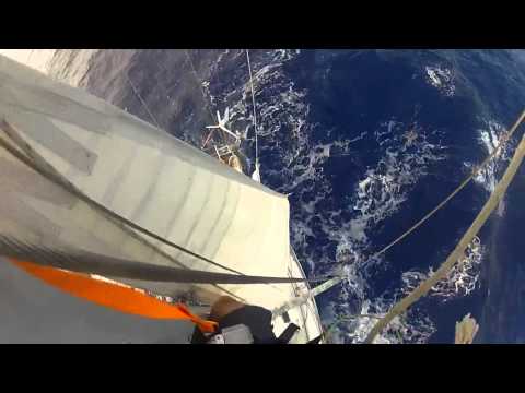 Re-threading a halyard, North Atlantic