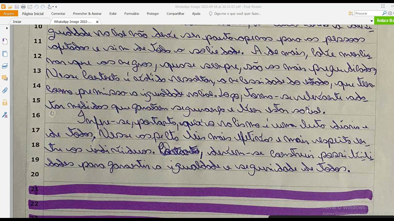 CORREÇÃO DE UMA REDAÇÃO DE 20 LINHAS