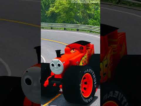 Lightning McQueen Cars VS Monster McQueen & Giant Spike Bollard in BeamNG.Drive