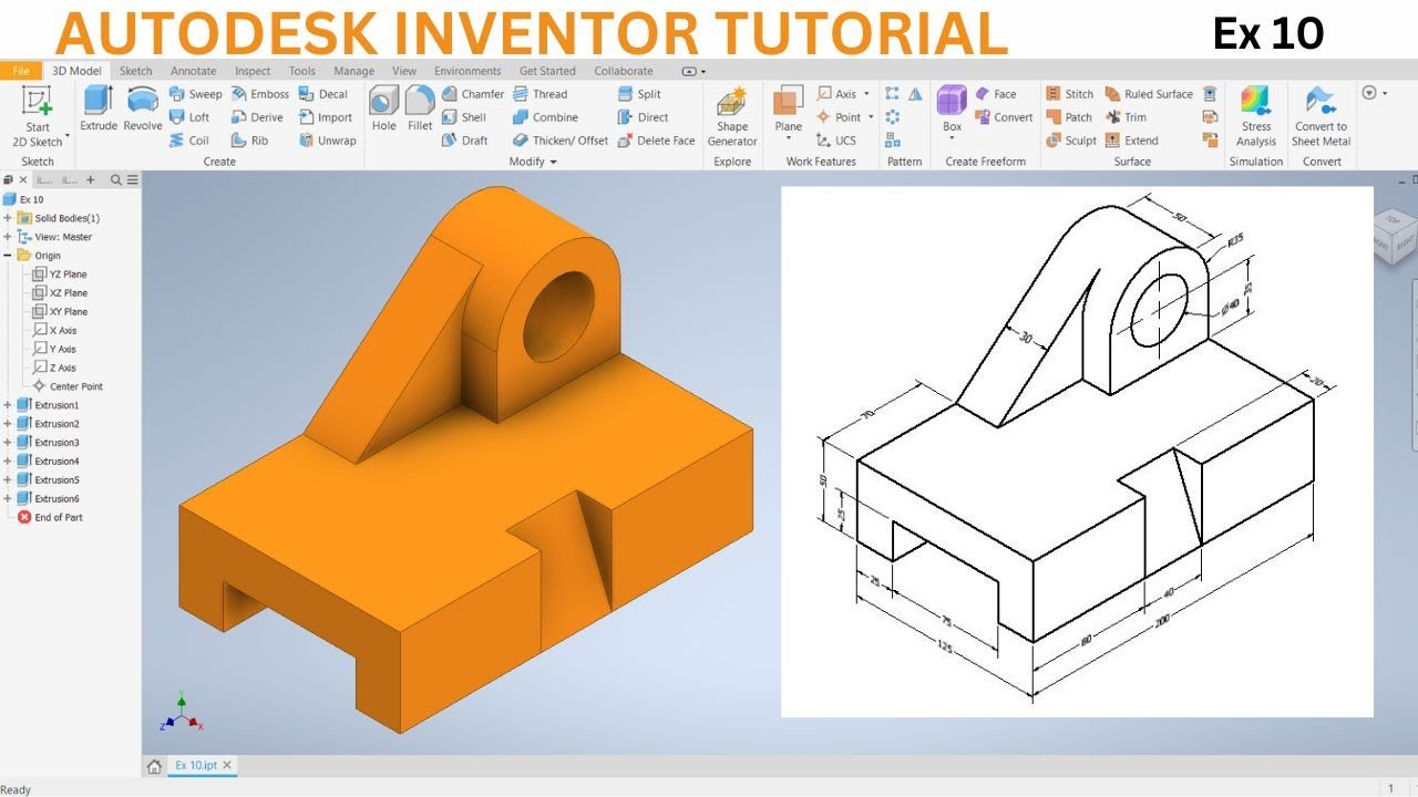 Autodesk Inventor 3D Modeling Tutorial | Ex 10 | Step-by-Step Tutorial!