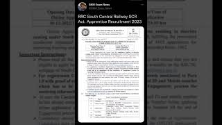 RRC South Central Railway SCR Act. Apprentice Recruitment 2023 