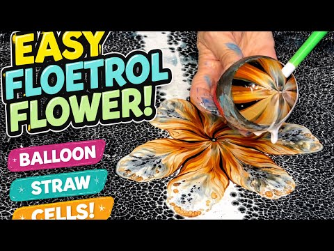  Easy Floetrol Flower with AMAZING Cells! 🌸 Balloon & Straw Acrylic Pour Tutorial