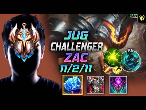 Challenger Zac Jungle vs Hecarim - 챌린저 장인 정글 자크 템트리 룬 서리불꽃 여진 ザック Зак 生化魔人 札克 - LOL KR 11.17