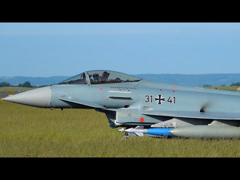 Eurofighter TLG 31 Training Mission with GBU-48 (Guided Bomb Unit) Heavy Loaded Afterburner Takeoff