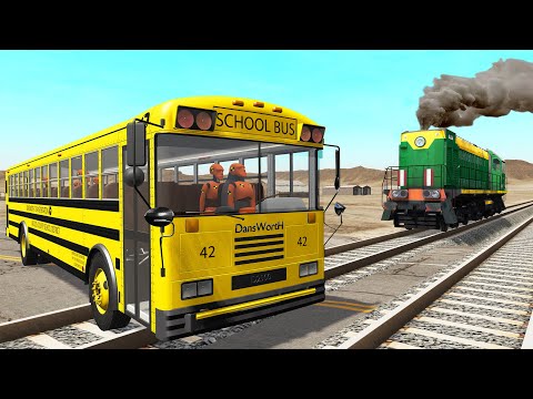 Trains vs Lava Crosses Road and Double Rails - Truck Rescue Stuck Cars Giant Pit Lava - BeamNG.Drive